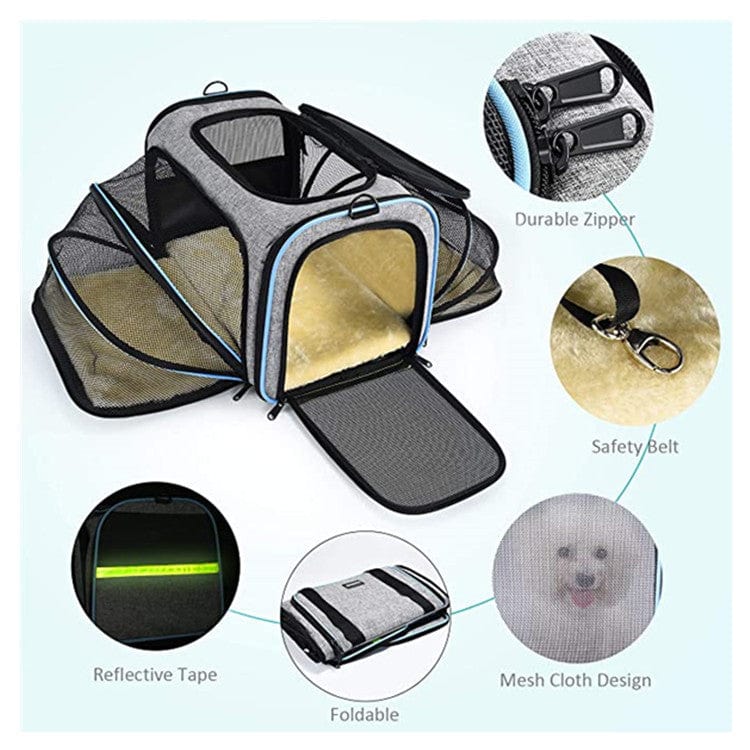 Carrier For Cat Pet Airline Approved Expandable Foldable Soft Dog Carrier Opened Doors Reflective Tapes Cat Travel Bag
