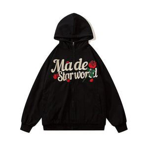 American Retro Street Embroidered Letter Hoodie