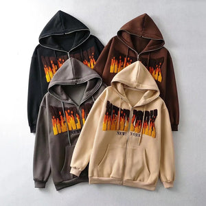 Women's American Style Retro Flame Letter Embroidery Hoodie
