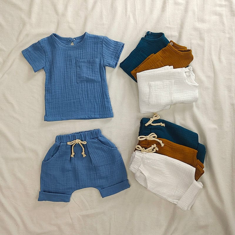Organic Cotton Baby Clothes Set Summer Casual Tops Shorts for Boys Girls Set Unisex Toddlers 2 Pieces Kids Baby Outifs Clothing