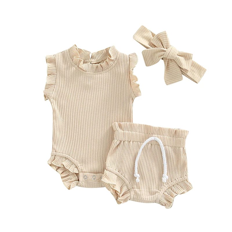 Kids Baby Summer Clothes for Newborn Baby Boys Girls Solid Lace-Up Knitted Backless Rompers+Drawstring Shorts Beach Outfits Sets