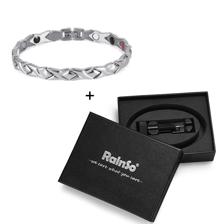 Rainso Stainless Steel Letter Hhape Power Energy Health Bracelet 4 In 1 Magnetic Germanium Healthy Bracelet For Women 2021