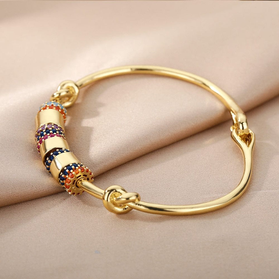 Handmade Bead Bracelets For Women Zircon Crystal Fidget Spinner Bangle Rotate Freely Anti Stress Anxiety Bracelets Jewelry Gift