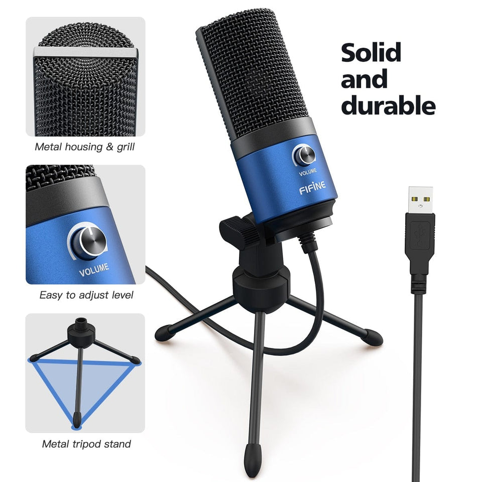 Fifine Metal USB Condenser Recording Microphone For Laptop  Windows Cardioid Studio Recording Vocals  Voice Over,Video-K669