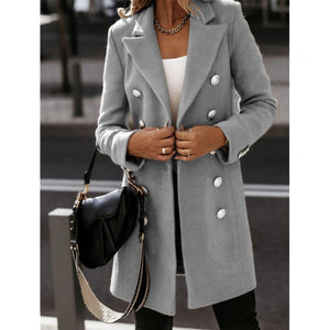Autumn Winter Jacket Coat Women Women Jackets Coat Solid Color Double-breasted Knee Length Blends Casual Womens Overcoat