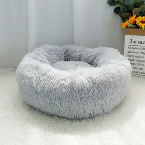 fluffy calming dog bed long plush donut pet bed hondenmand round ortho