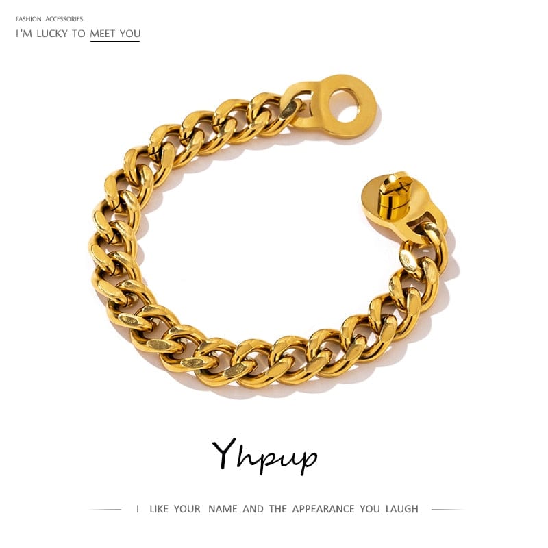 Yhpup 316L Stainless Steel Metal Bracelet High Quality Heavy Metal 18 K Plated Chain браслеты Statement Jewelry Bijoux Femme