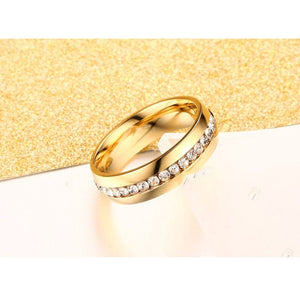 Vnox Classic gold color crystal wedding ring for women 6mm stainless steel engagement female finger Jewelry