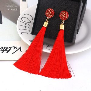 Girl Red White Silk Fabric Drop Rose Flower Earring Fashion Jewelry