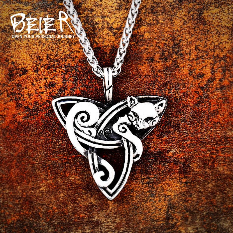 Beier 316L stainless Viking Norse Odin Cat  Valknut for Men Amulet scandinavian Necklace pendant animal Jewelry LP423