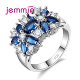 Top Grade 925 Sterling Silver Brand Jewelry New Stylish Sparkly Flower Crystal Ring Women Wedding Bridal Rings 5 Color