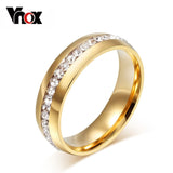 Vnox Classic gold color crystal wedding ring for women 6mm stainless steel engagement female finger Jewelry