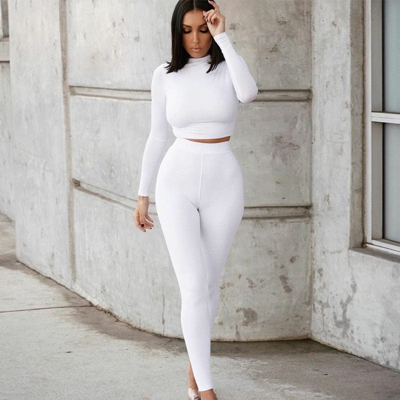 fashion tracksuit women turtleneck full sleeveless crop top+leggings matching set stretchy sporty fitness casual outfits