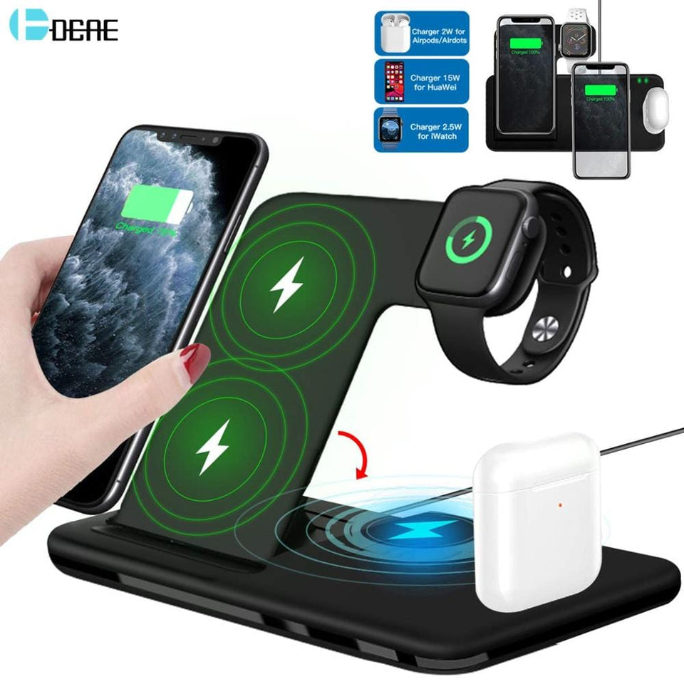 15W Fast Wireless Charger Stand For iPhone 14 13 12 11 8 Apple Watch 4 in 1 Foldable Charging Station for Airpods Pro iWatch
