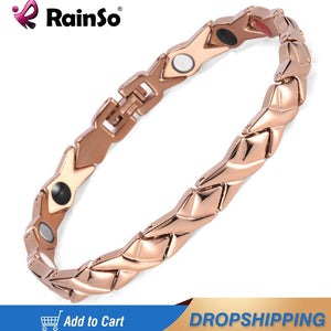 Rainso Stainless Steel Letter Hhape Power Energy Health Bracelet 4 In 1 Magnetic Germanium Healthy Bracelet For Women 2021
