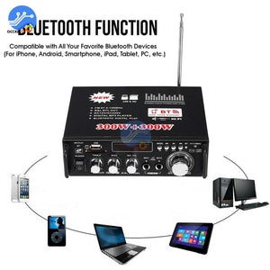 600W Bluetooth Amplifier 300W+300W 2CH HIFI Audio Stereo Power AMP USB FM Radio Car Home Theater with Remote Control