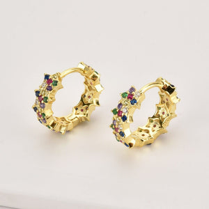 ANDYWEN 925 Sterling Silver Gold Rainbow Zircon Hoops Black CZ Crystal Huggies Circle Flower Loops Piercing Luxury Jewelry
