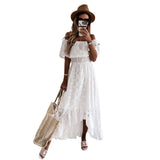 White Maxi Party Dress for Women 2022 Summer Off The Shoulder Sexy Lace Dresses Woman Bohemian Asymmetrical Short Sleeves Dress