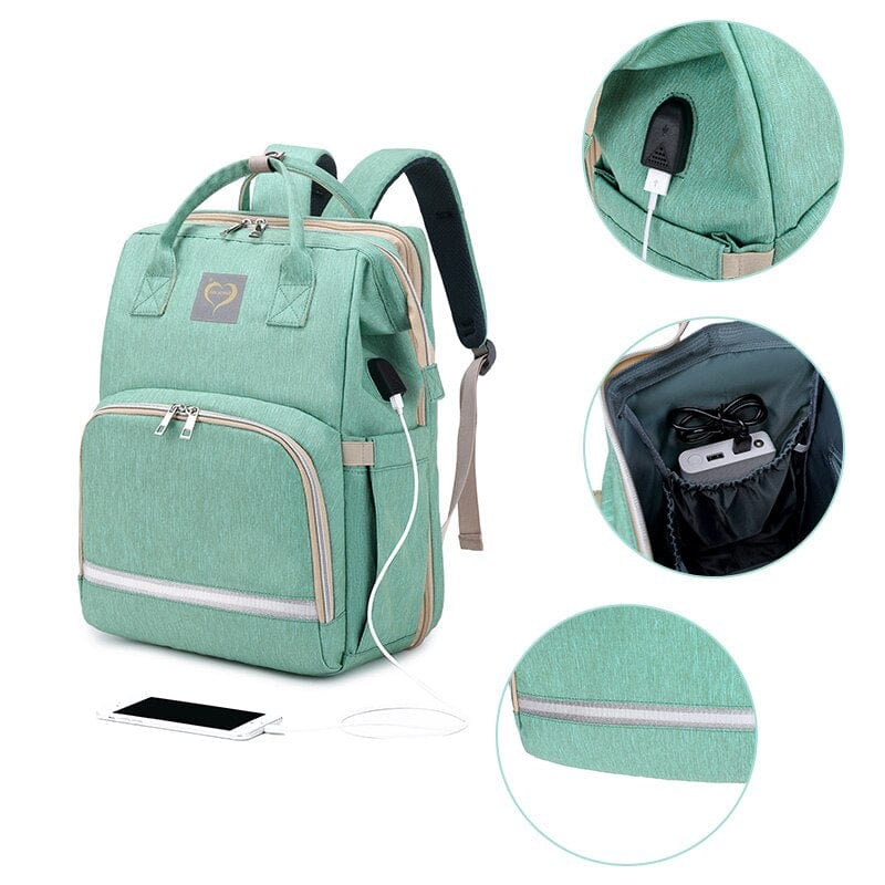 Baby Diaper Bag with Crib Chaning Station Maternity Backpack Detachable Foldable Bed Moms Dads Travel Bags Handbag